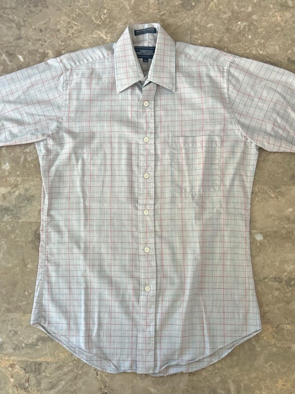 Vintage 80s Mervyn’s Men’s Collection Shirt 14.5 Plaid Short Sleeve Korea